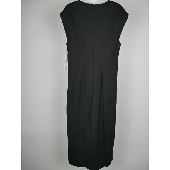 NWT CALVIN KLEIN Women's Black Faux-leather Mixed-Media Sleeveless Dress 12 - Picture 4 of 8